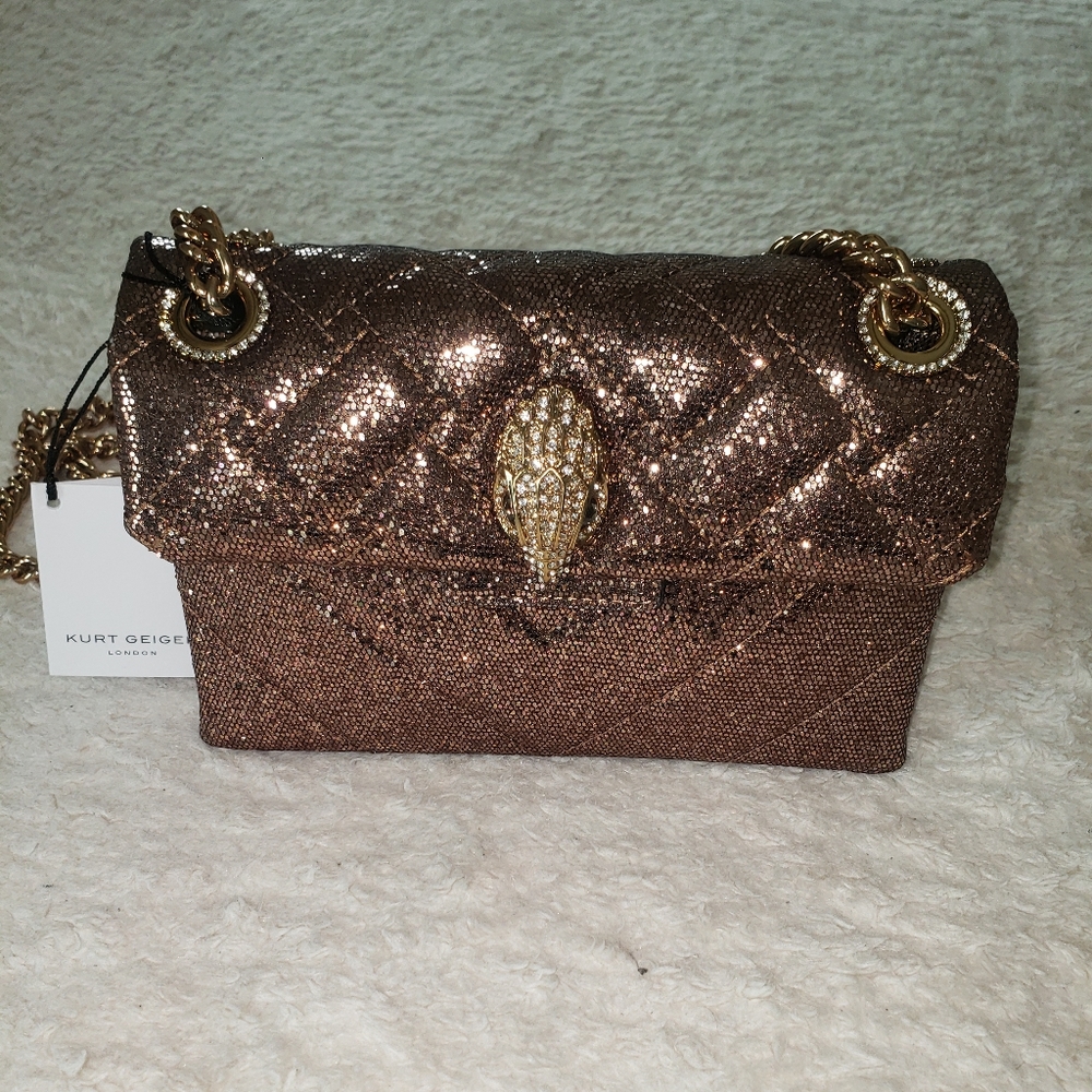 NWT Kurt Geiger Kensington Bronze & Gold Sparkly Evening Bag w/Adjustable Strap